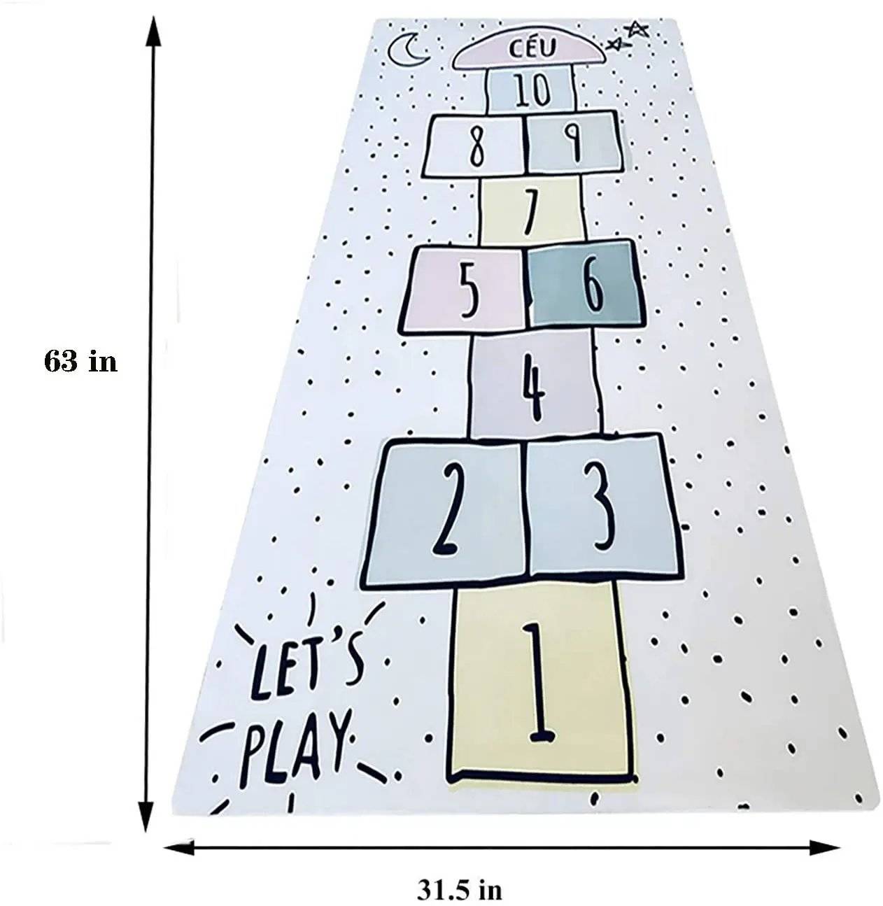 Kids Hopscotch Floor Rug Mat 63x31in Big Space Kids Play Mats Non-Slip Silicone Back Mat Wear-Resistant Kid Hopscotch Rugs