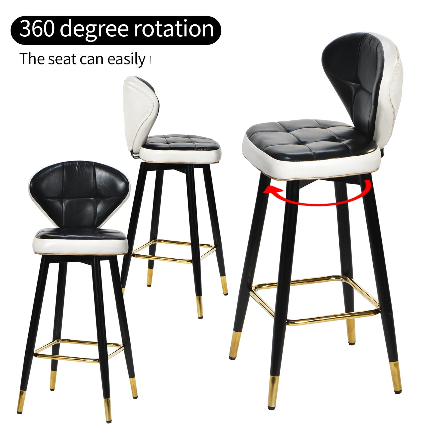 Leather Bar Stool 360 Rotating Bar Stool with Backrest and Foot Pedals for Bars, Kitchen, Dining Room,  Bar Stool Set of 2