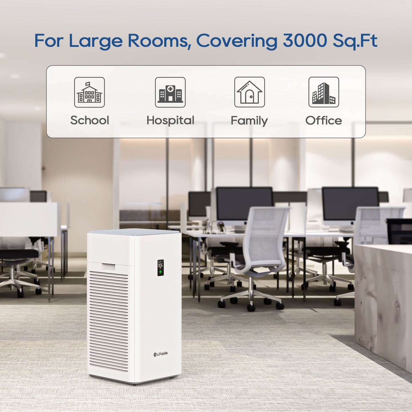 Lifubide Large Room Air Purifier, H13 True HEPA,4555 Sq.Ft Coverage,24dB Low Noise For Bedroom