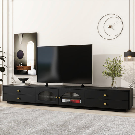 Luxurious TV Stand with Fluted Glass Doors, Elegant and Functional Media Console for TVs MLNshops