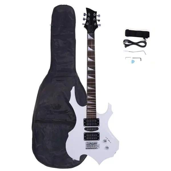 Novice Flame Shaped Electric Guitar HSH Pickup   Bag   Strap   Paddle   Rocker   Cable   Wrench Tool White