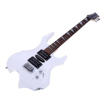 Novice Flame Shaped Electric Guitar HSH Pickup   Bag   Strap   Paddle   Rocker   Cable   Wrench Tool White