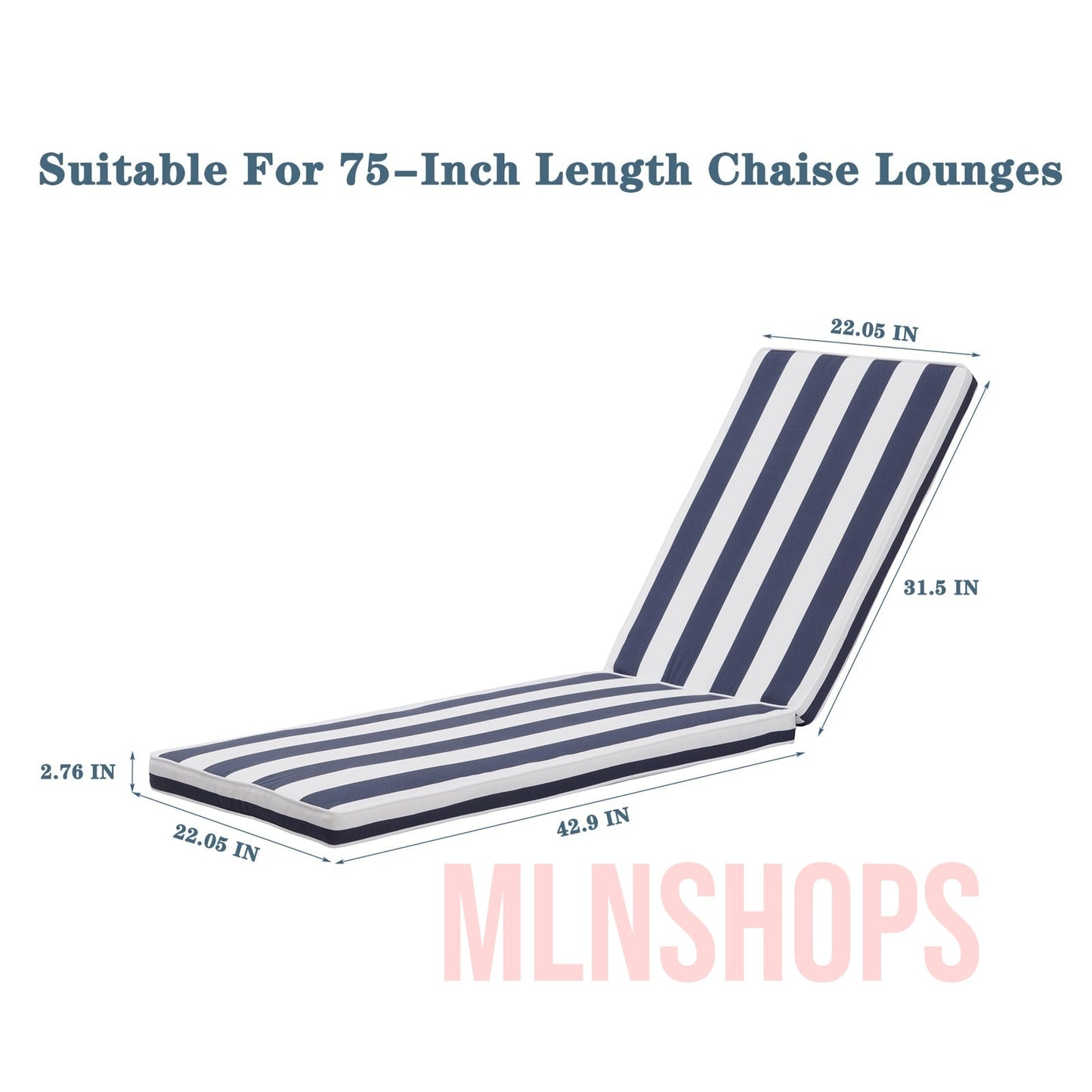 Outdoor Chaise Lounge Cushion Replacement Patio Seat Cushion ,Blue White Stripe