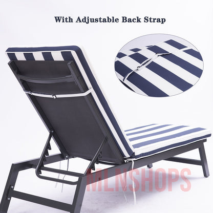 Outdoor Chaise Lounge Cushion Replacement Patio Seat Cushion ,Blue White Stripe