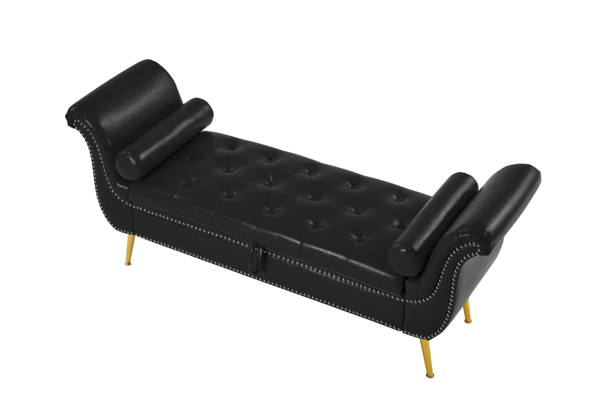 PU Leather, Metal Feet Upholstered Ottoman Bedroom Lounge Ottoman Flip Top Storage Sofa Bench