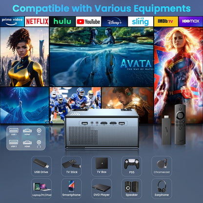 Projector with WiFi and Bluetooth, Projector 4K Support Native 1080P Projector, 5G WiFi  with 350 ANSI Max 300" Display,