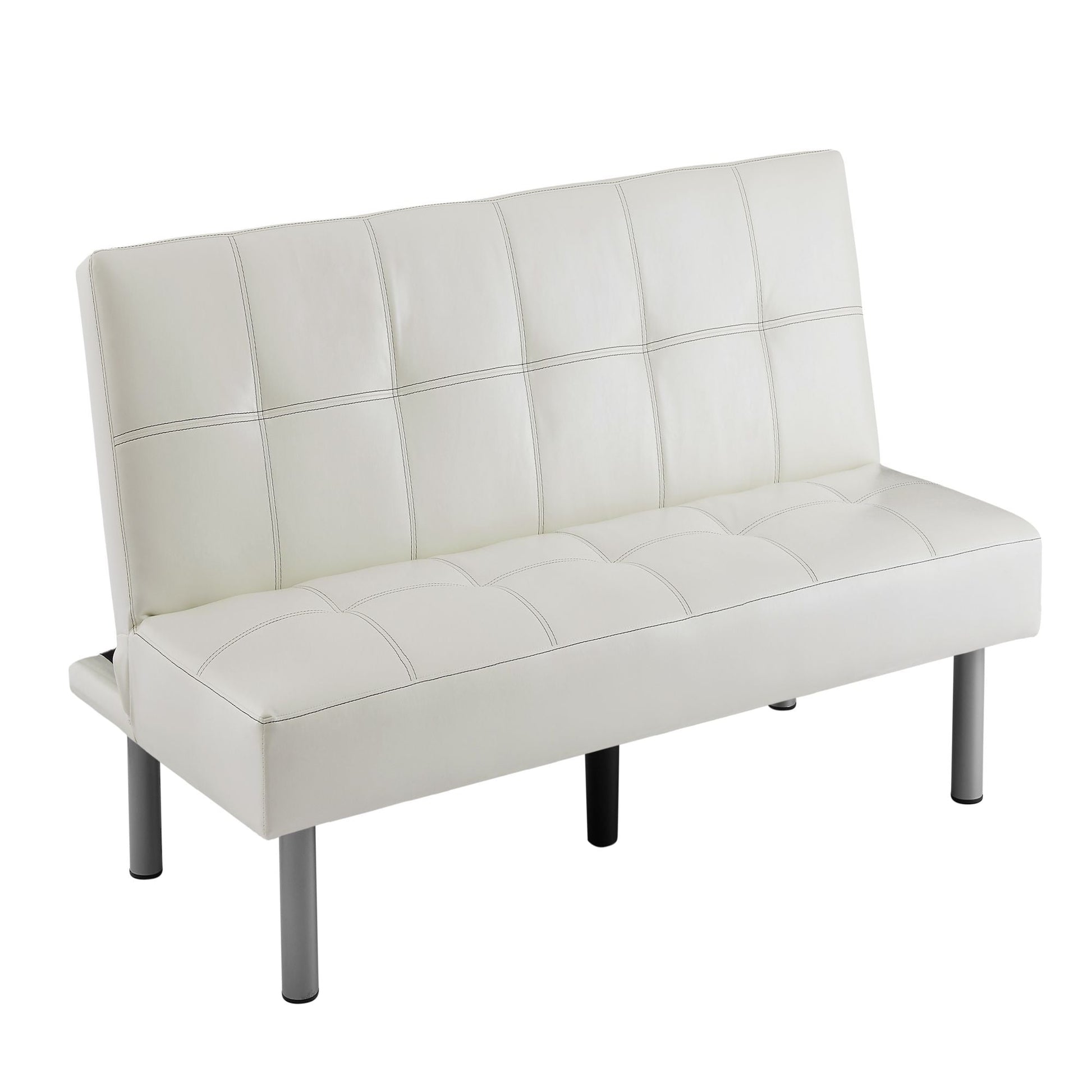 Three-person foldable sofa bed, PU leather, solid wood frame, and metal foot support， Can be laid flat as a bed.