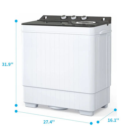 Twin Tub with Built-in Drain Pump XPB65-2288S 26Lbs Semi-automatic Twin Tube Washing Machine for Apartment, White & Grey