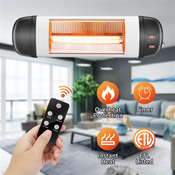 US PHW-1500CR 1500W Wall Terrace Heater with Remote Control / First Gear / Fake Firewood / Single Color / 1 Quartz Tube Black