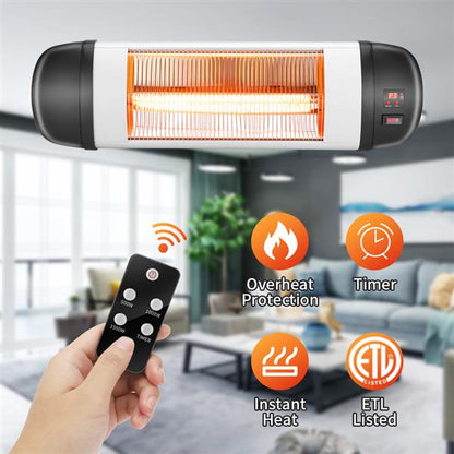 US PHW-1500CR 1500W Wall Terrace Heater with Remote Control / First Gear / Fake Firewood / Single Color / 1 Quartz Tube Black