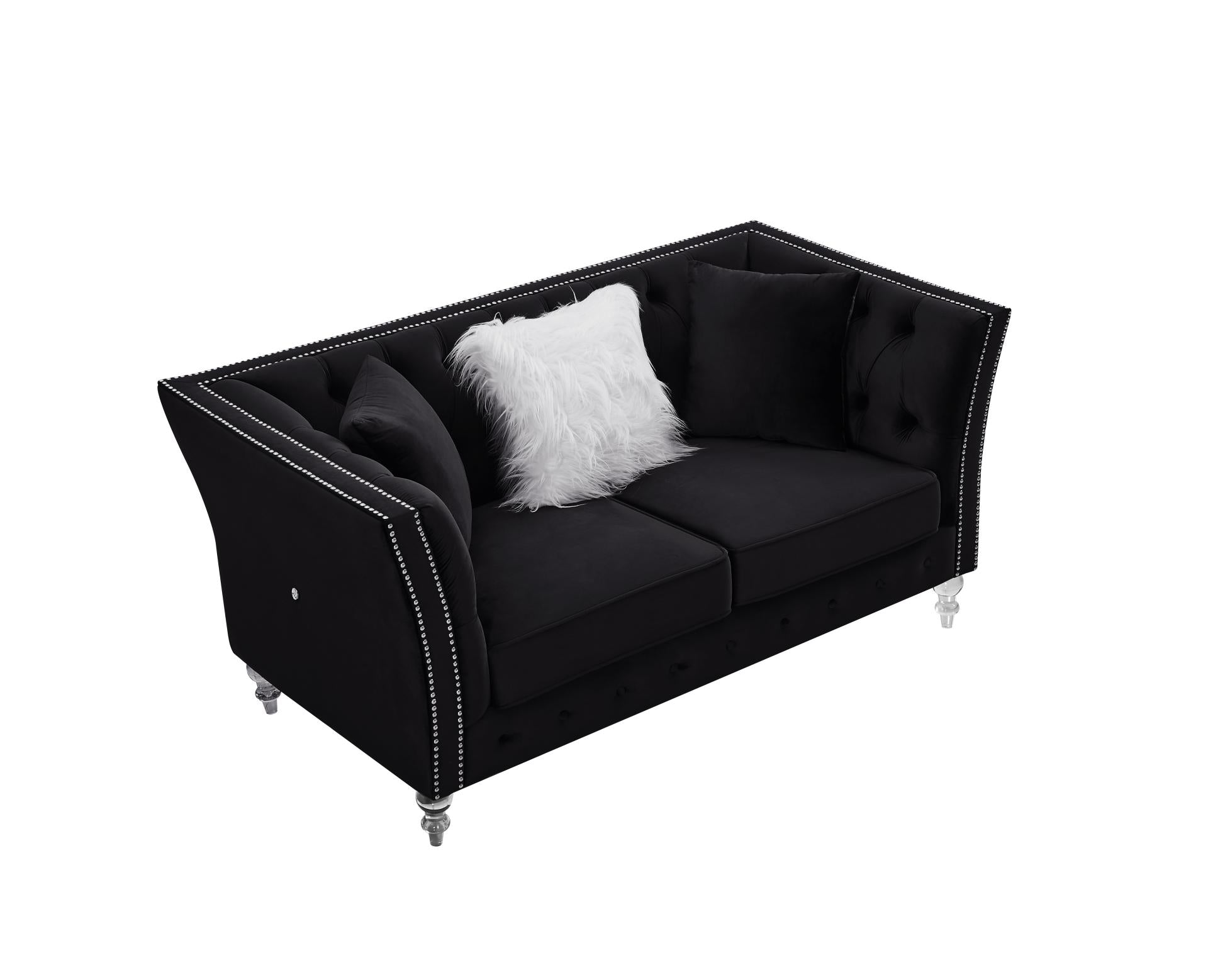Velvet, Two-Seater Sofa, Acrylic Feet, Cushion Combination Lounge Sofa, Deep Tufted Button Luxury Sofa