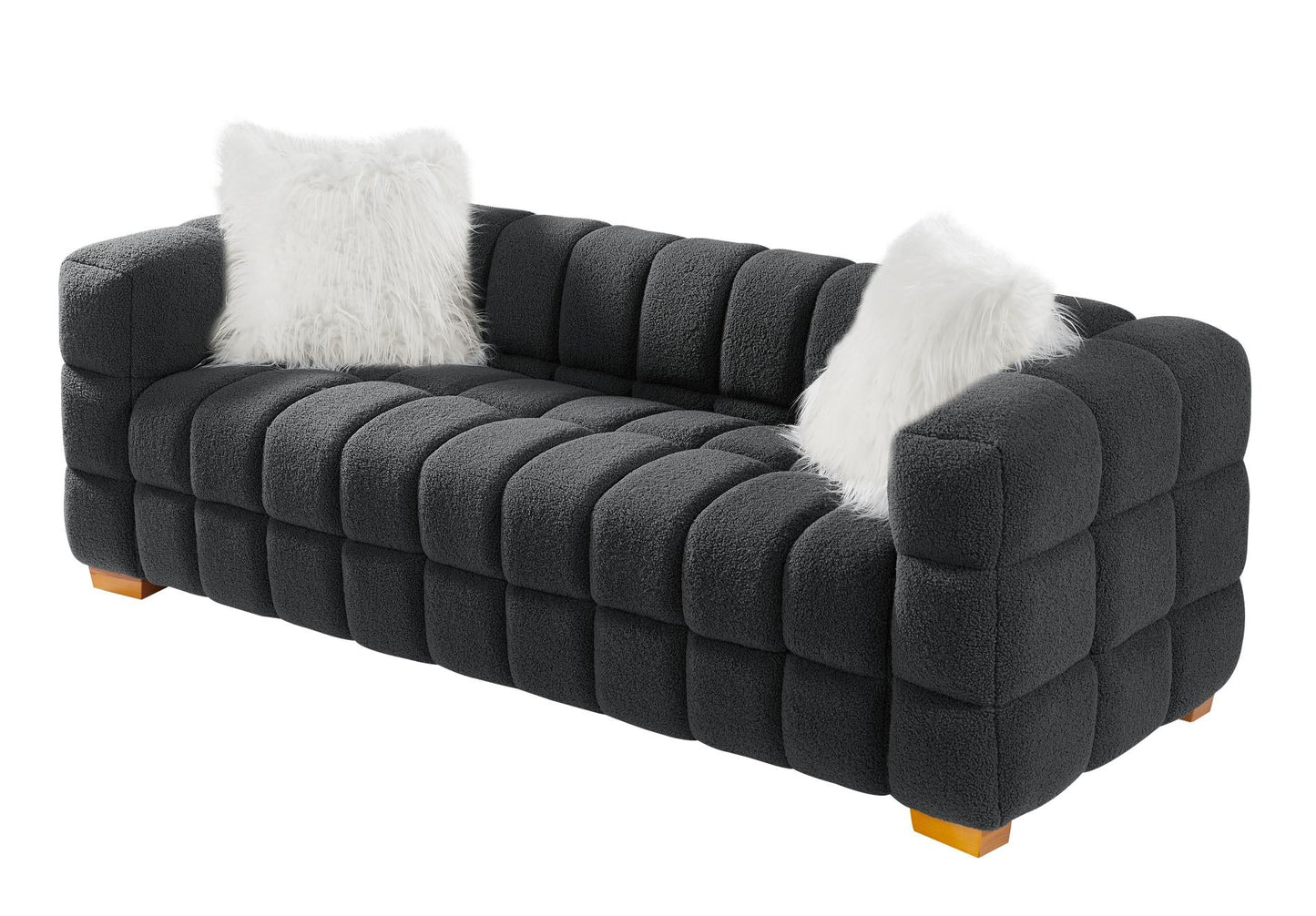 Wide Square Arm Teddy Velvet Rectangular Sofa, 2 Pillows