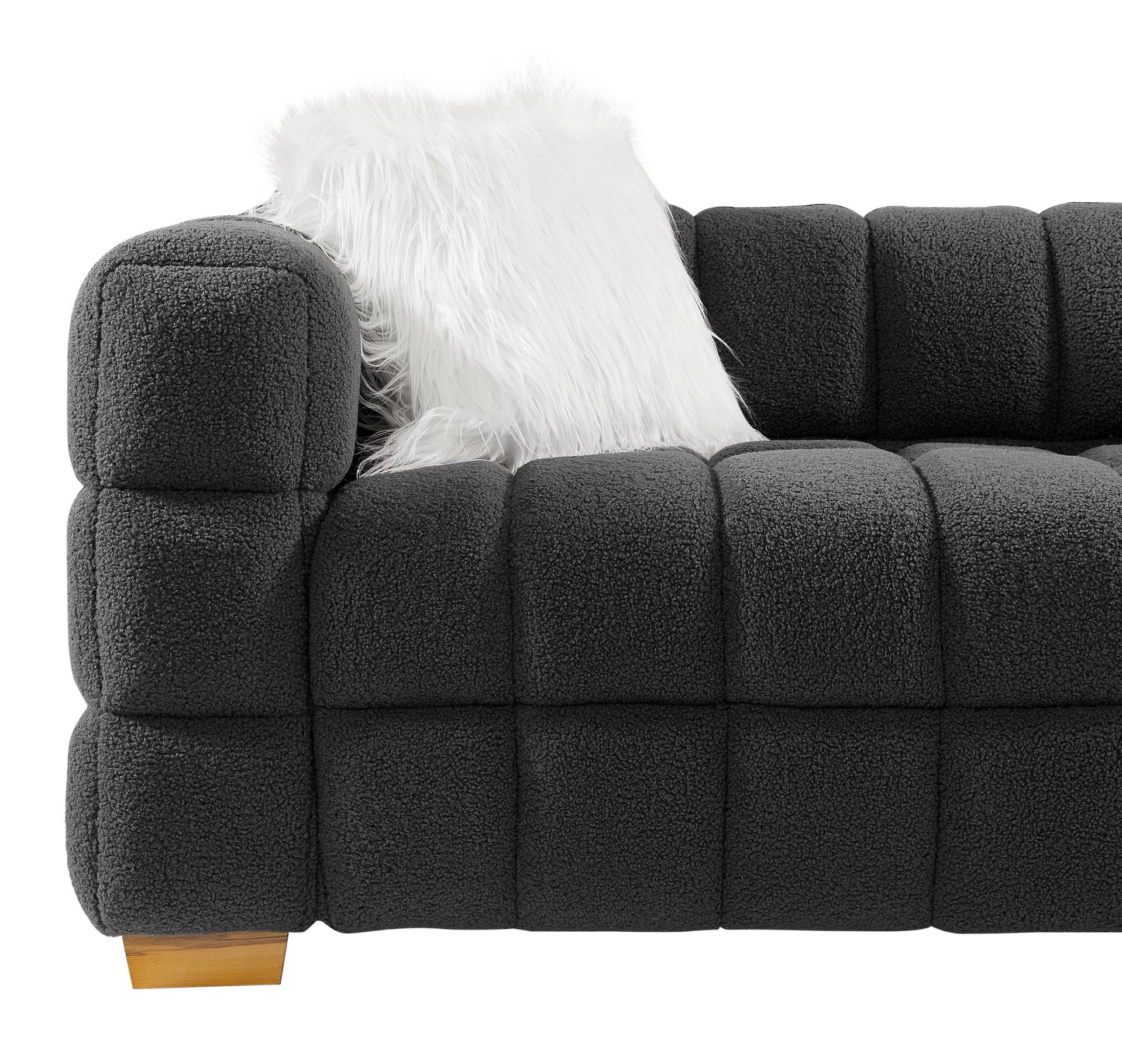 Wide Square Arm Teddy Velvet Rectangular Sofa, 2 Pillows